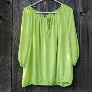 Vince Camuto Neon Green Yellow Drape Blouse XL